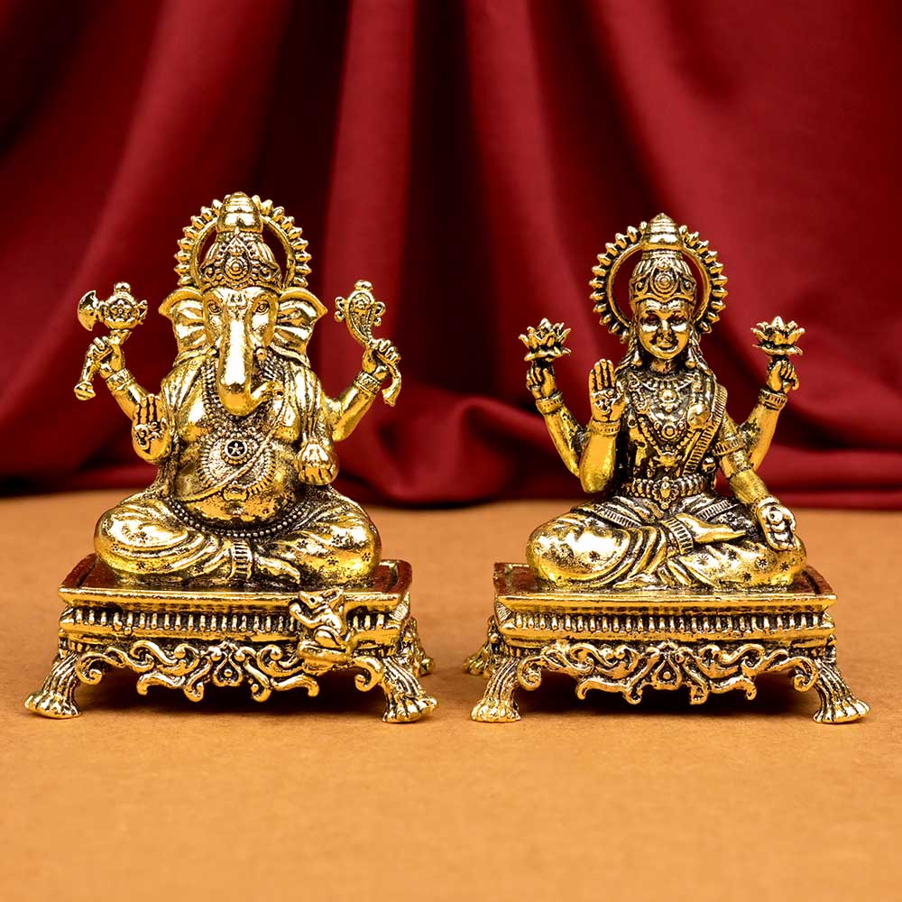 Ganesh Laxmi on Pedestal Chowki Ashtadhatu ldols