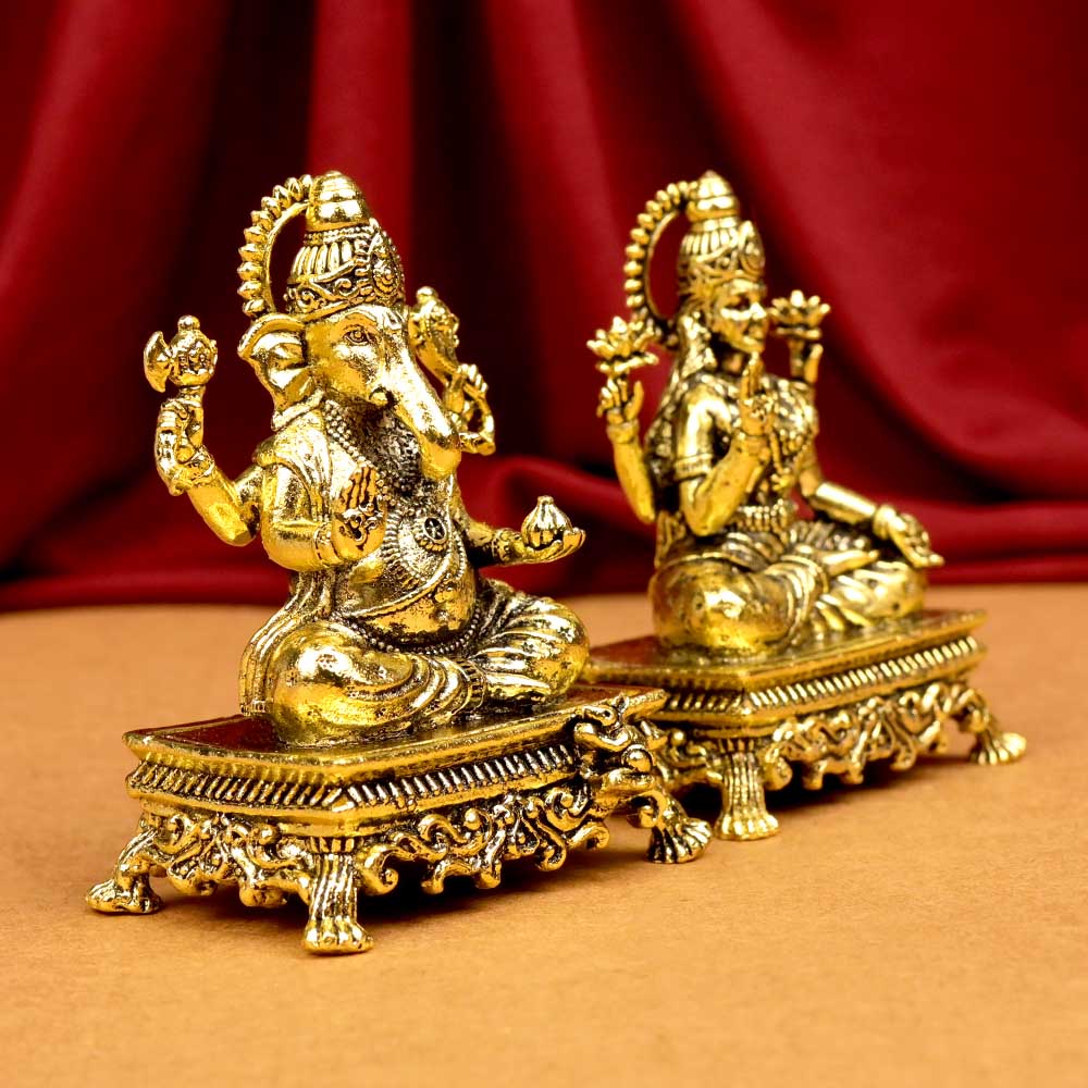 Ganesh Laxmi on Pedestal Chowki Ashtadhatu ldols