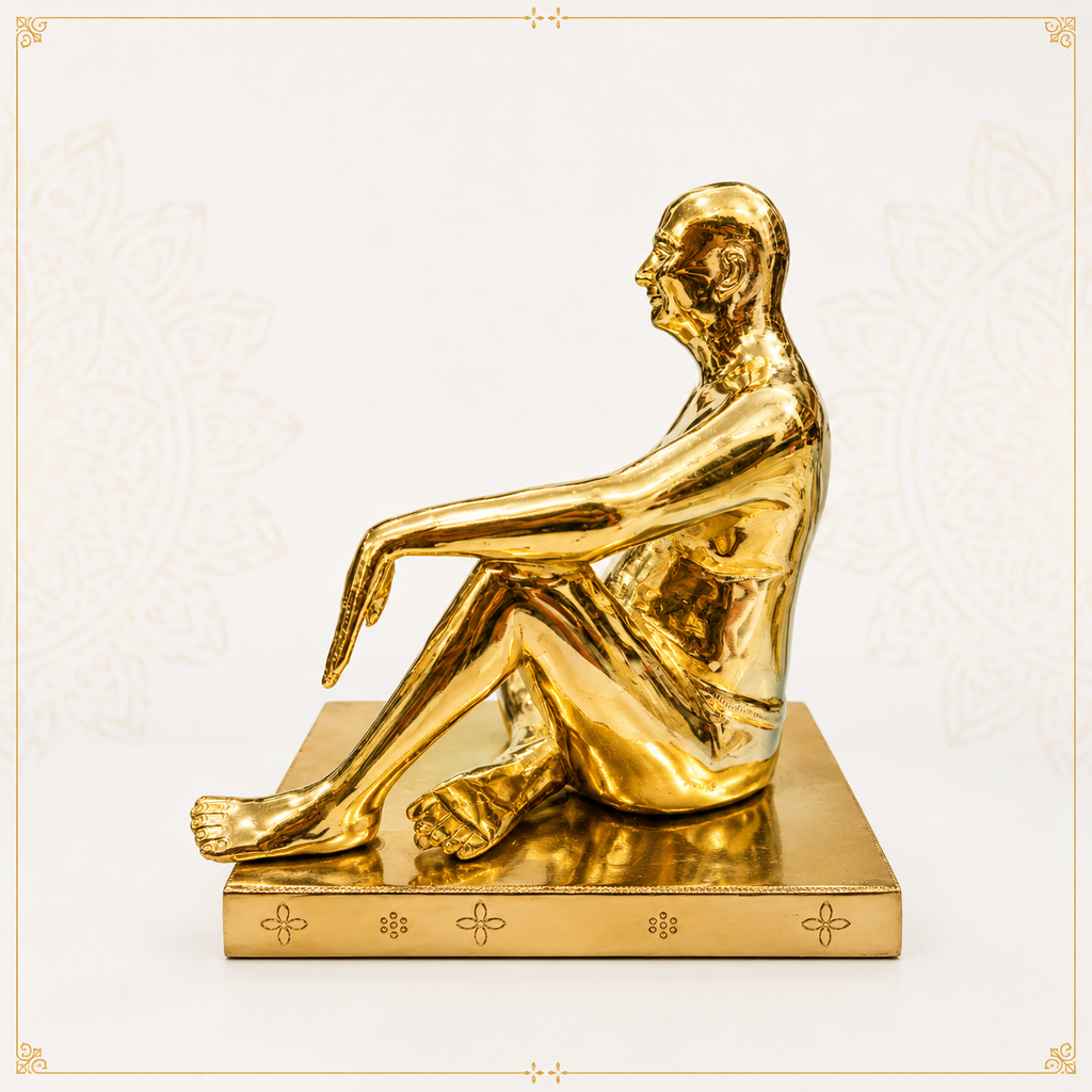 Bhagwan Nityanand Maharaj 9 inch brass statue back view