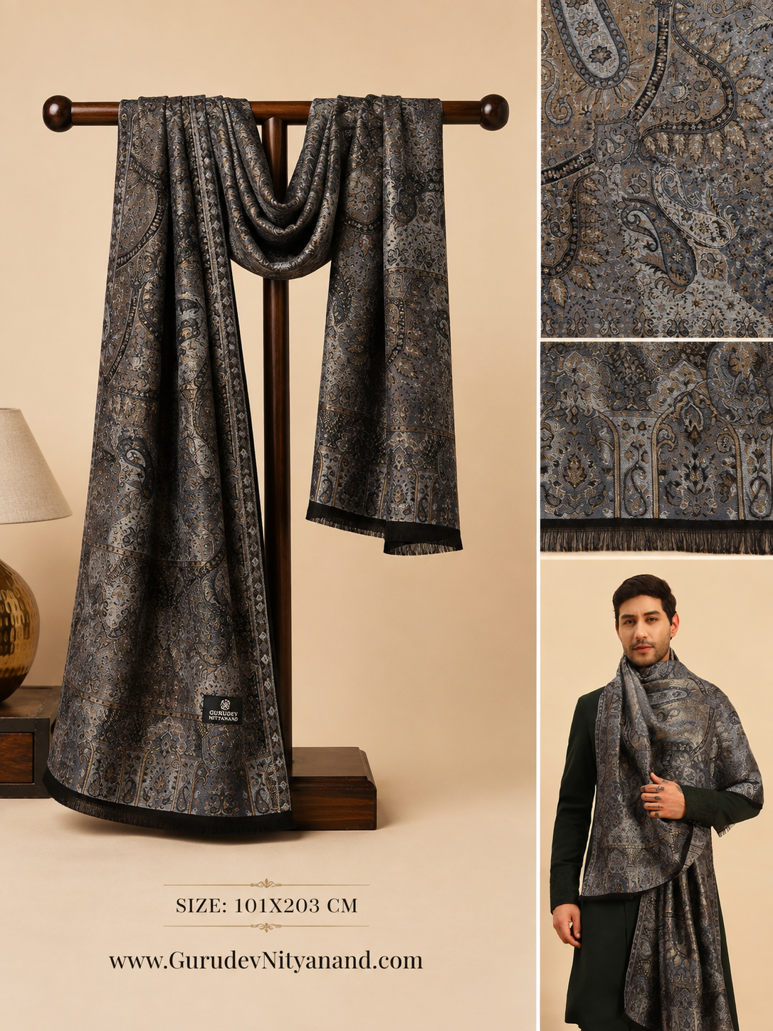 Men & Women Naazneen Kaani Wool Blend Kashmiri Shawl (Size: 101X203 CM)