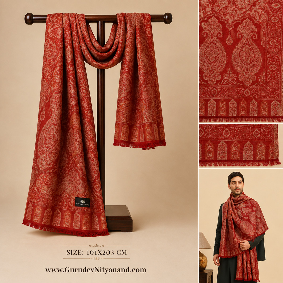 Men Hunar Zari Kaani Fine Wool Shawl (Size-101x203cm)
