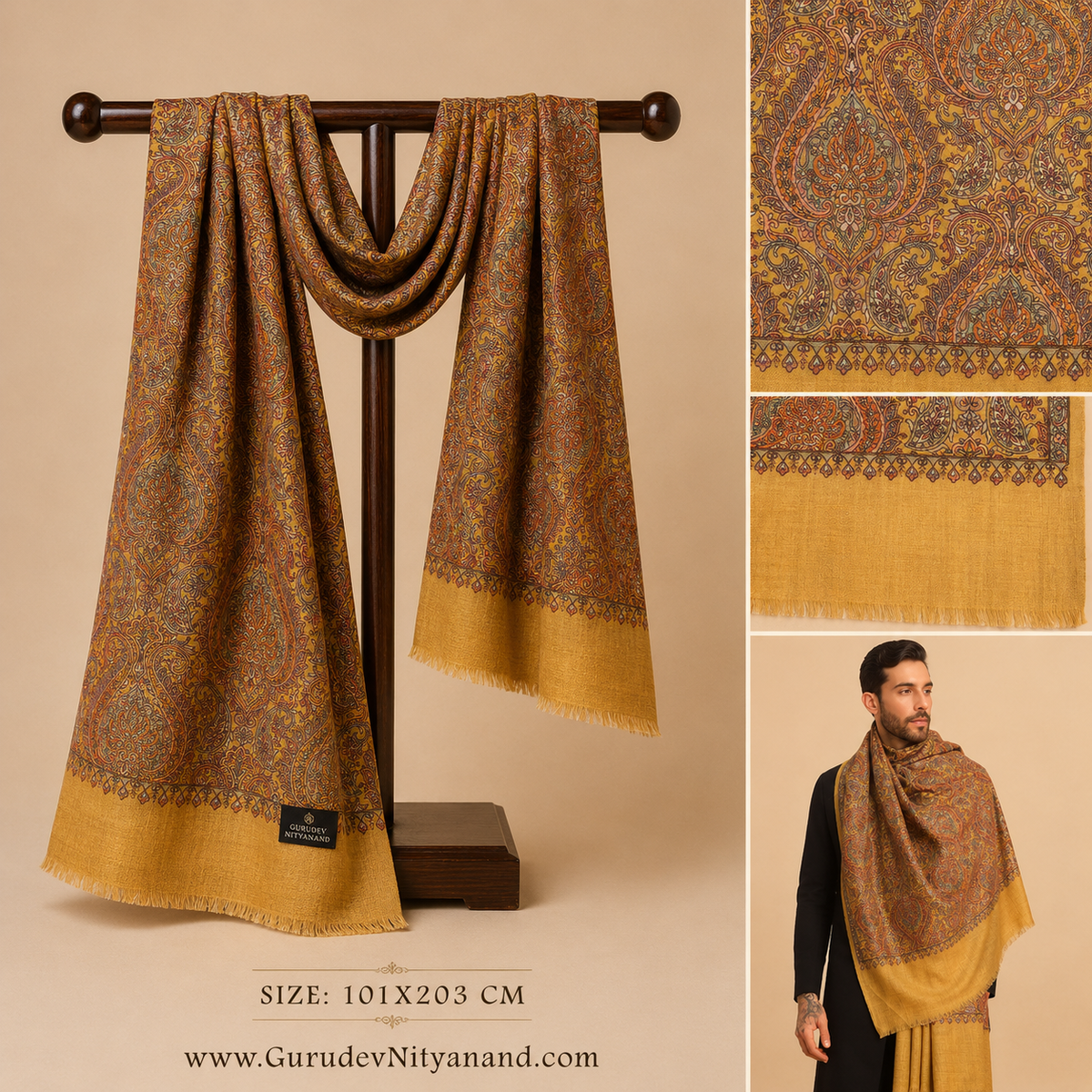 Men & Women Rehnan 100% Pure Wool Sozni Hand Embroidered Shawl (Size: 101x203 Cm)