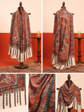 Women Rangrez Rangkalam 100% Pure Wool Fabric Kalamkari Embroidered Shawl (Size:101x203 cm)