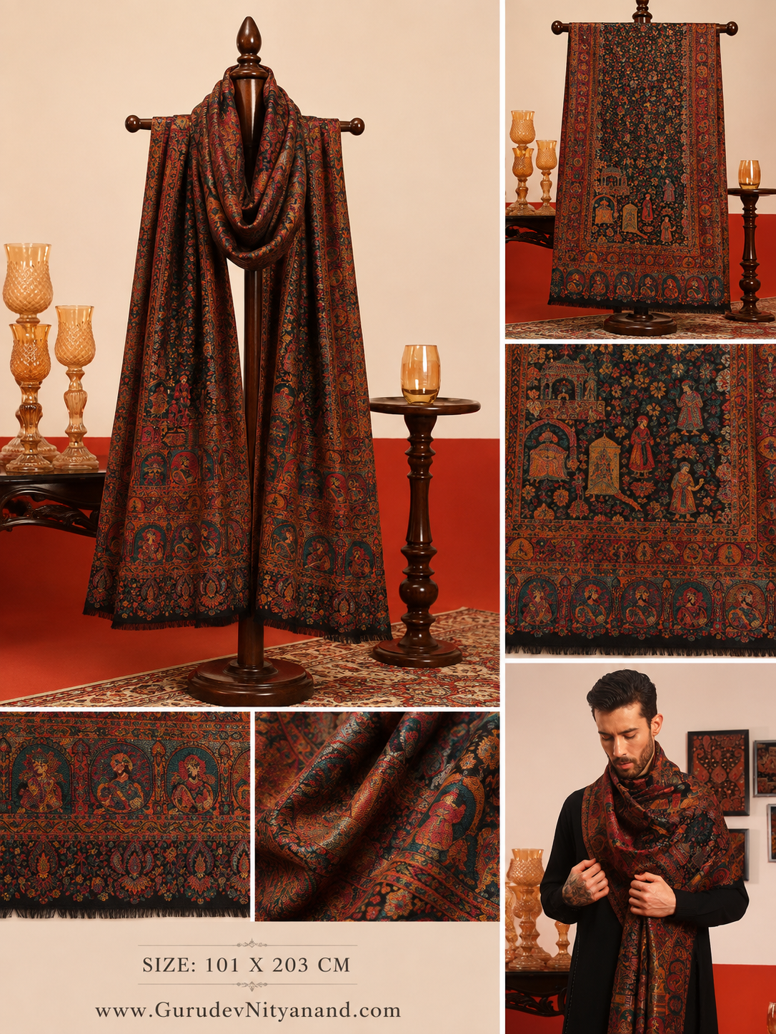 Men Zewar Zari Kaani Fine Wool Shawl (Size: 101X203 CM)