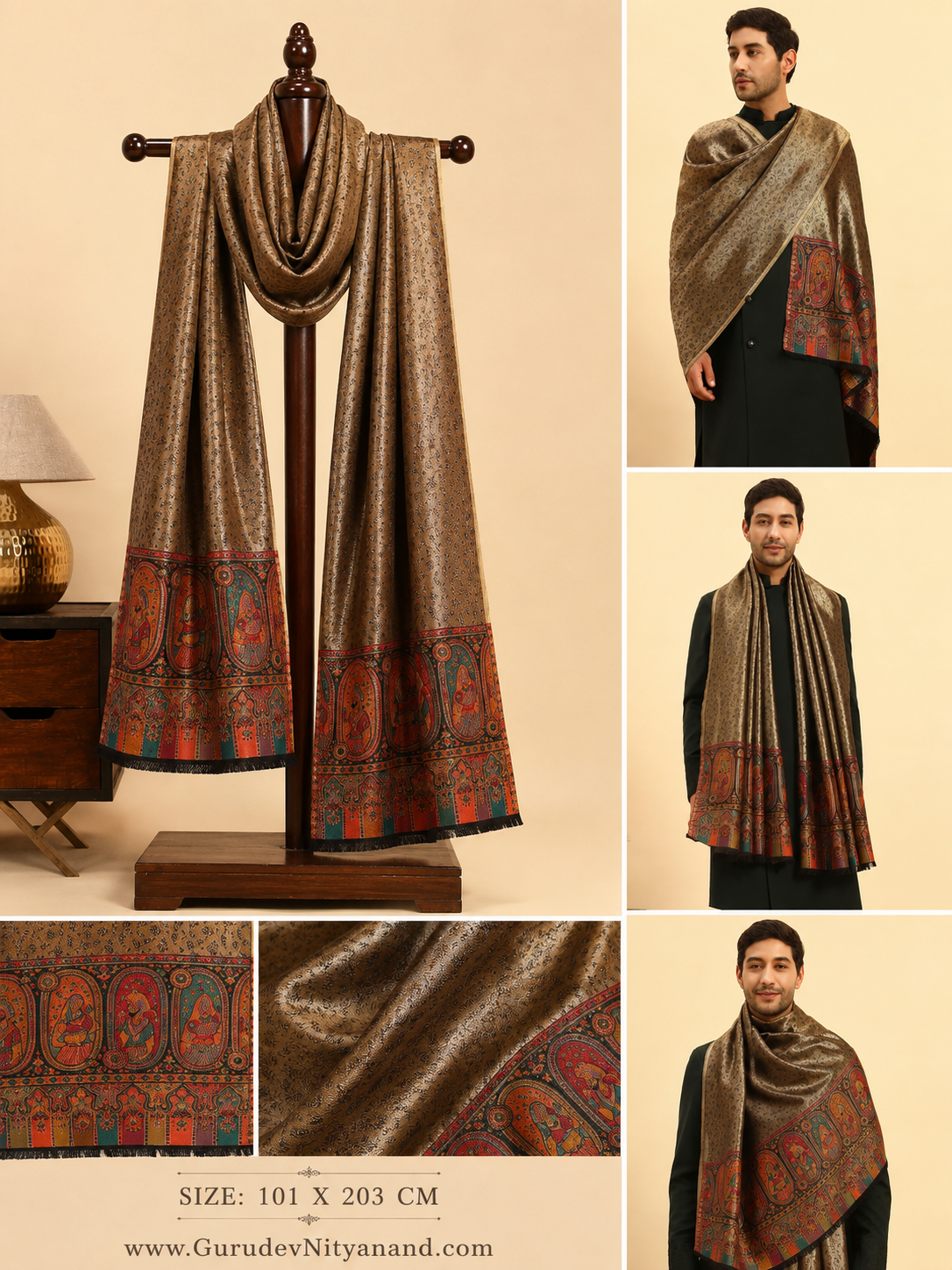 Men Silsila Zari Kaani Fine Wool Shawl (Size: 101X203 CM)