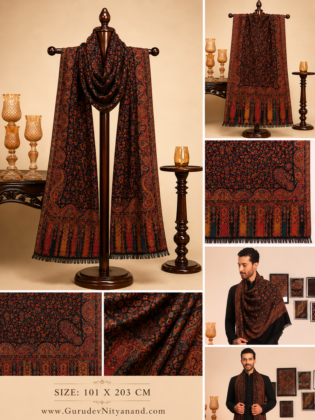 Men & Women Mehak Kaani Wool Blend Kashmiri Shawl (Size: 101X203 CM)