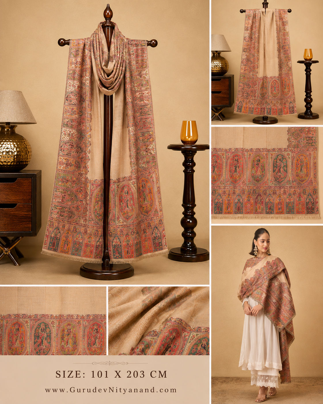 Women Arcadia Borders Kashmiri Jamawar Woven Shawl (Size: 101X203 CM)