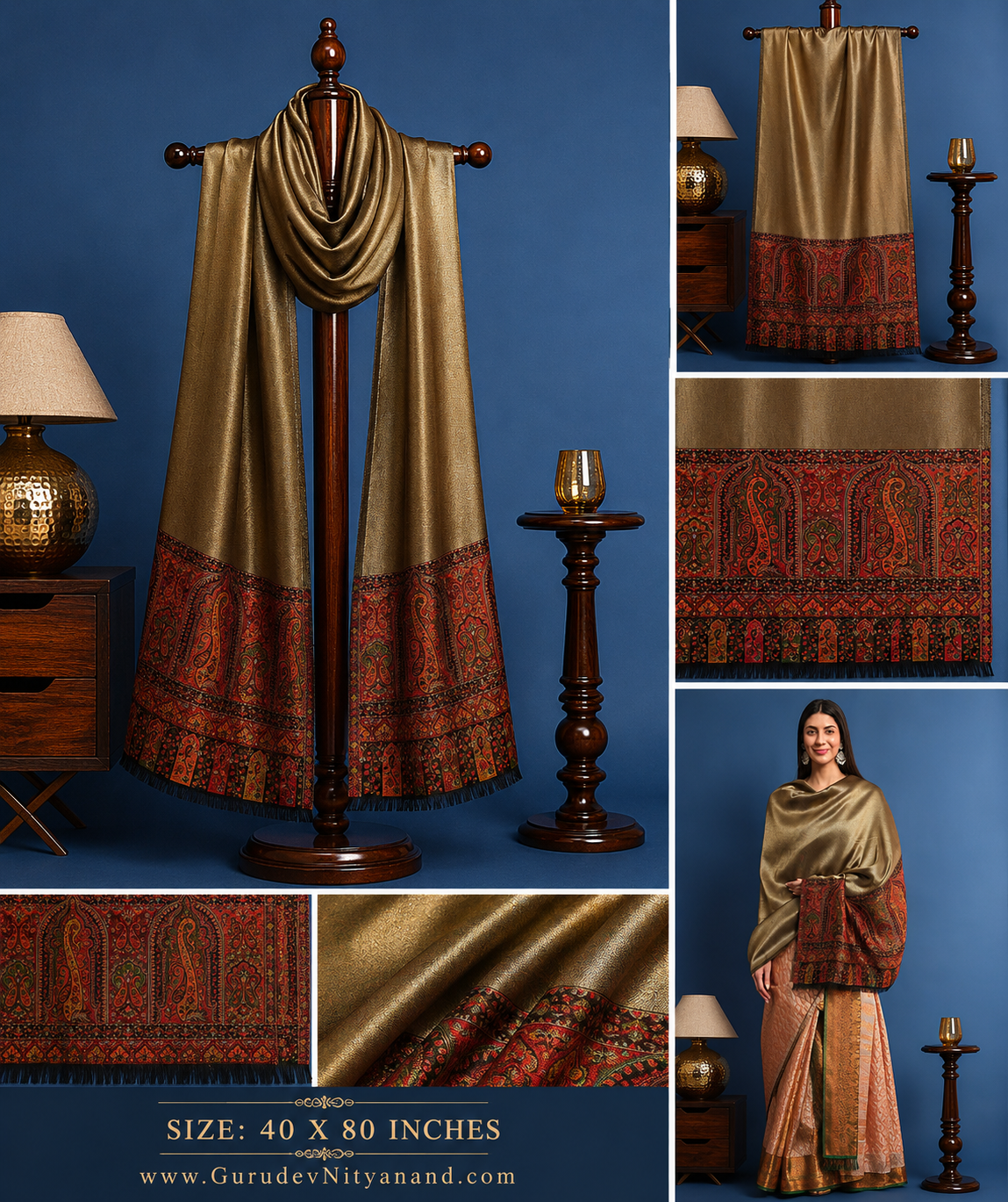 Women Mehroom Zari Kaani Border Fine Wool Shawl (Size 40X80 inches)