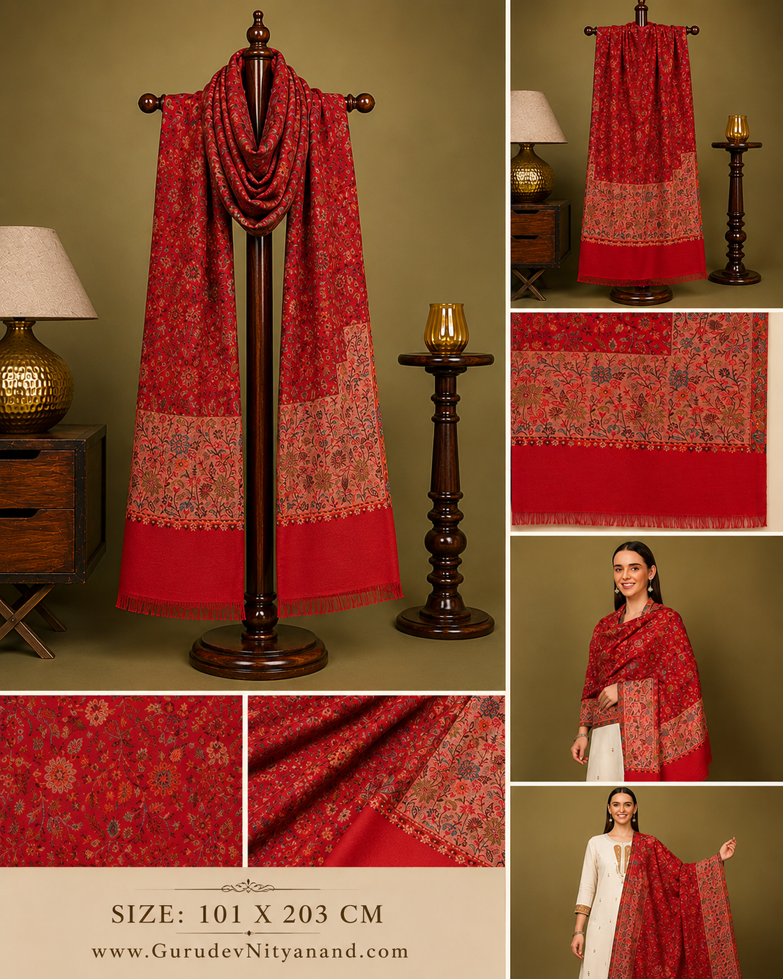 Women Mehar Kaani Wool Blend Kashmiri Shawl (Size: 101X203 CM)