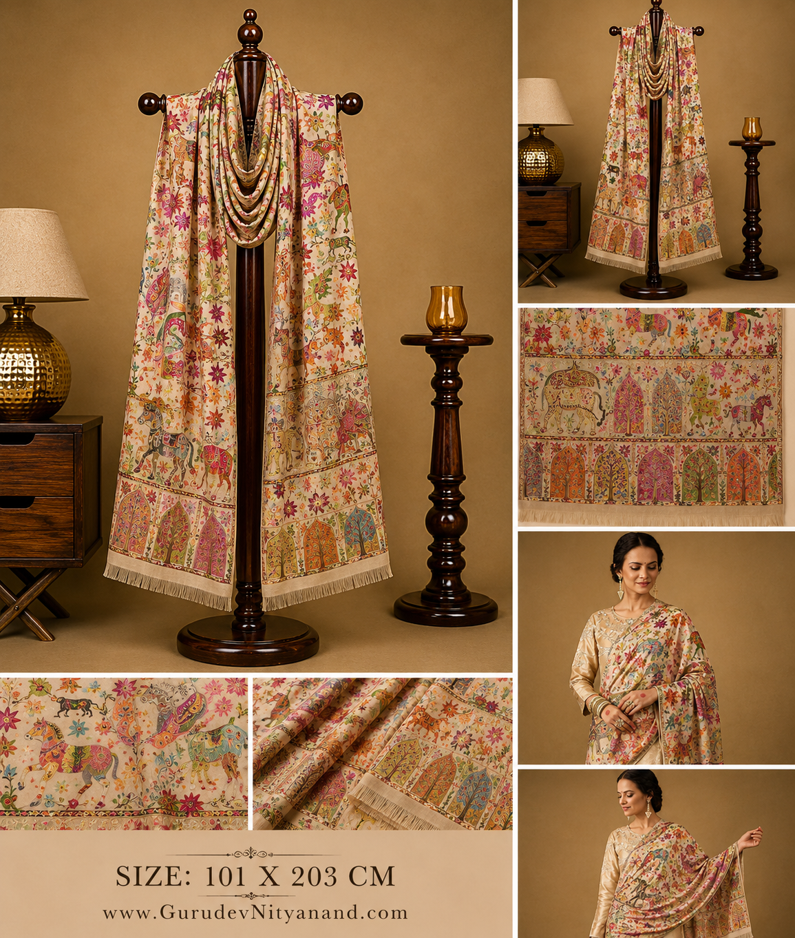 Women Aafreen Kalamkari Embroidered Shawl (Size: 101x203 CM)