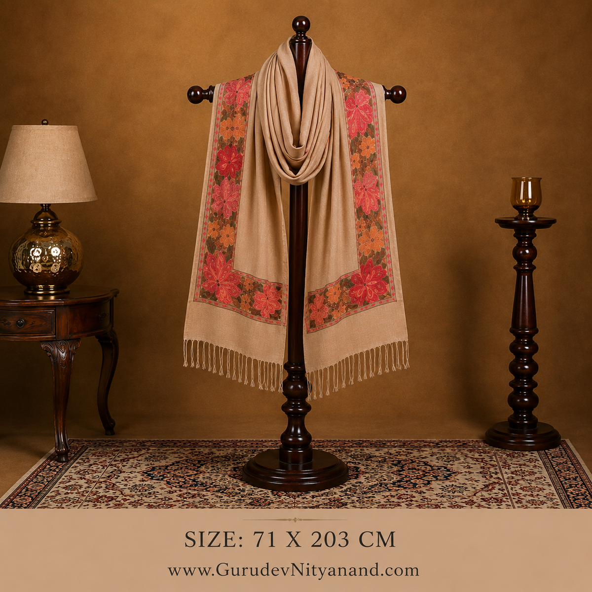 Women's  100% Pure Wool Aari Embroidered Kashmiri Stole (Size 71x203 cm)