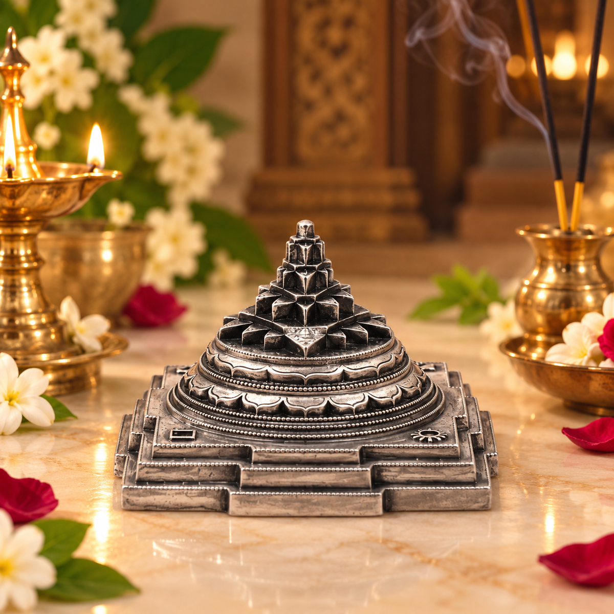 Pure Silver Antique Finish Meru Shree/Sri Yantra Mahalaxmi Yantra, 💳 Payment via PayPal Only