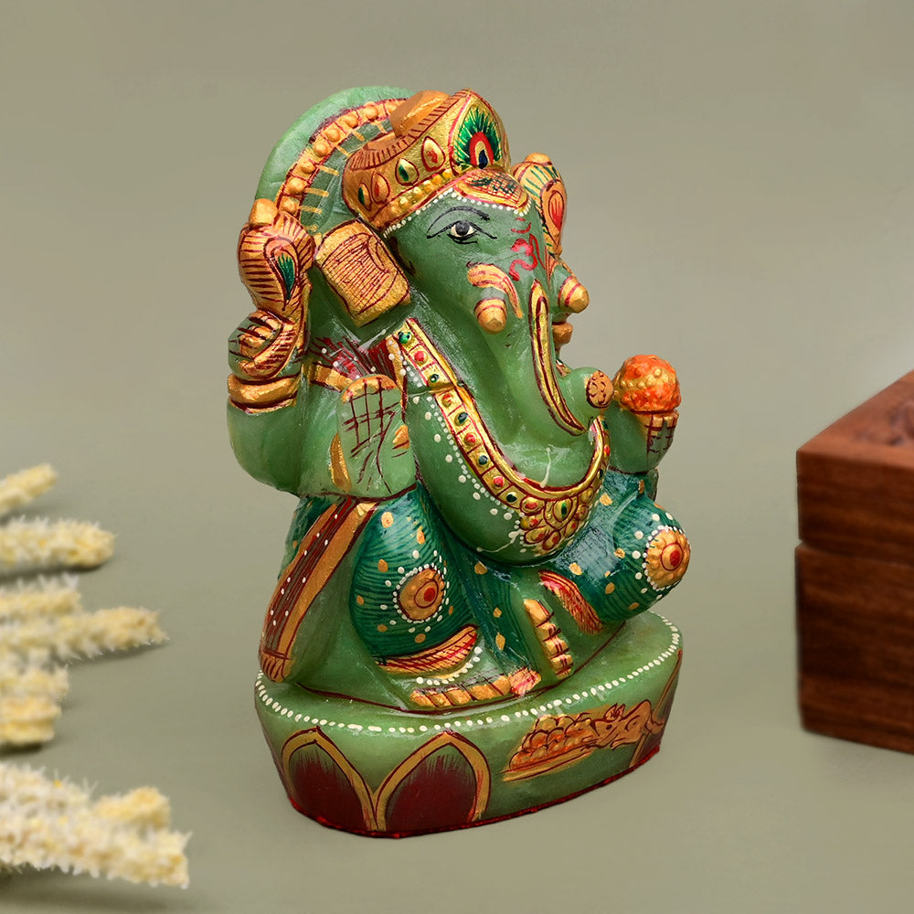 Exotic Ganesh Green Jade Idol - 676 gms