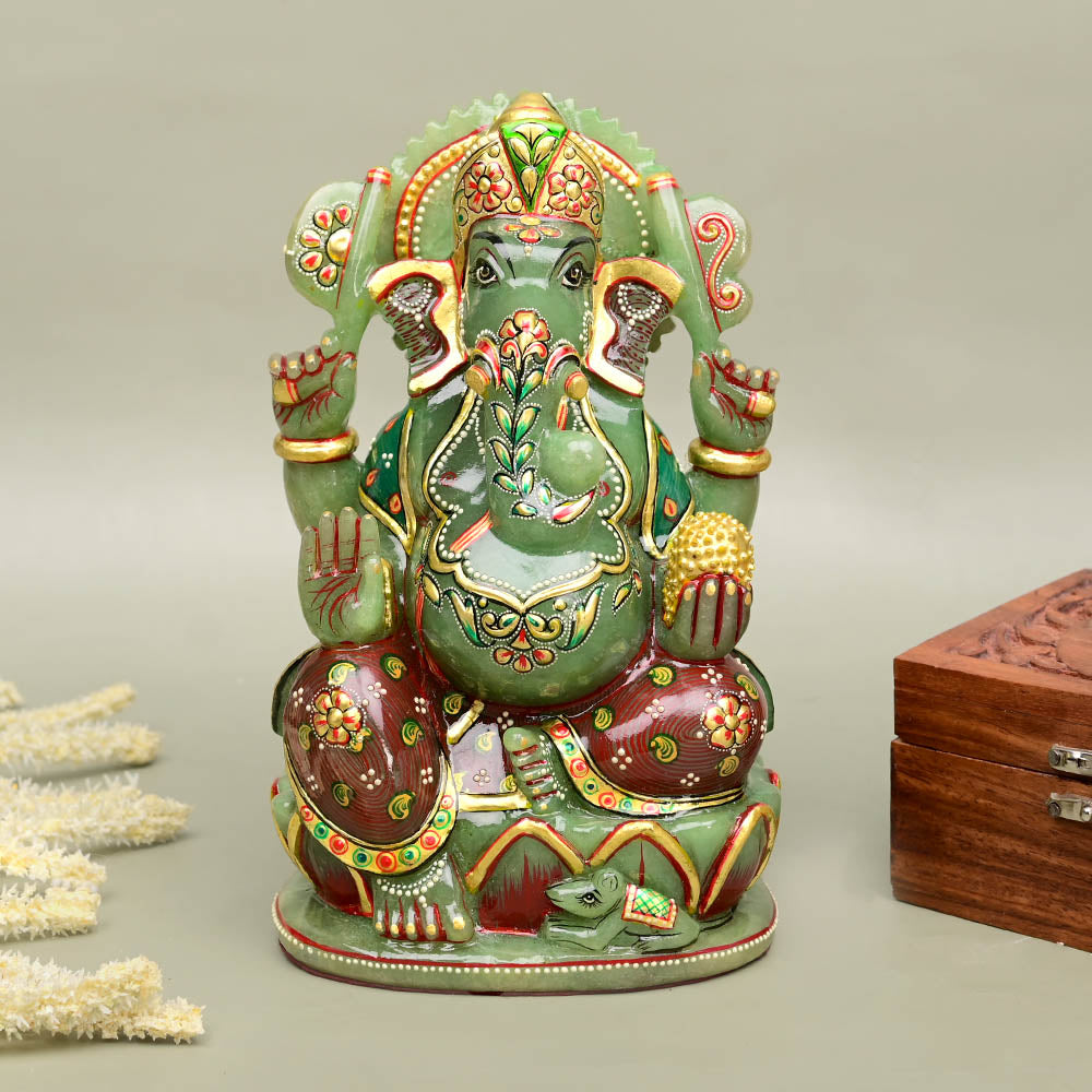 Green Jade Ganesha (Hand Carved & Painted) Idol -
1. 54 kgs