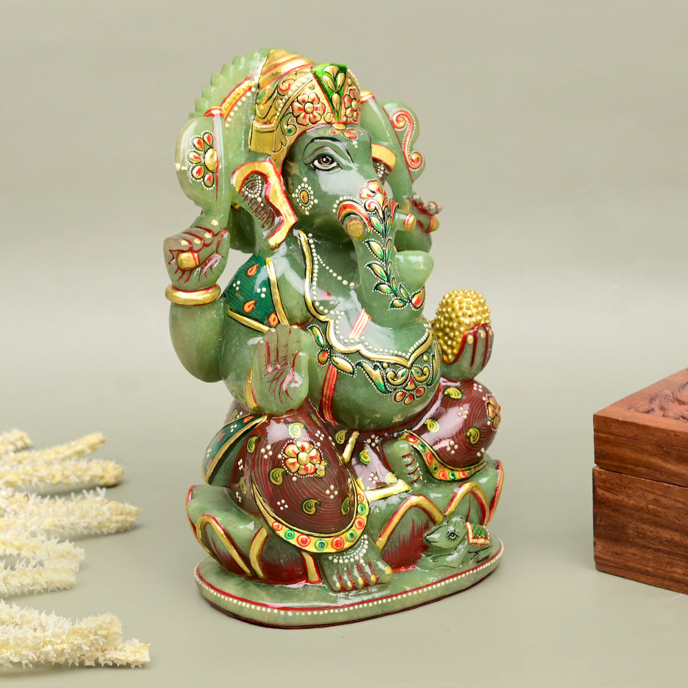 Green Jade Ganesha (Hand Carved & Painted) Idol -
1. 54 kgs