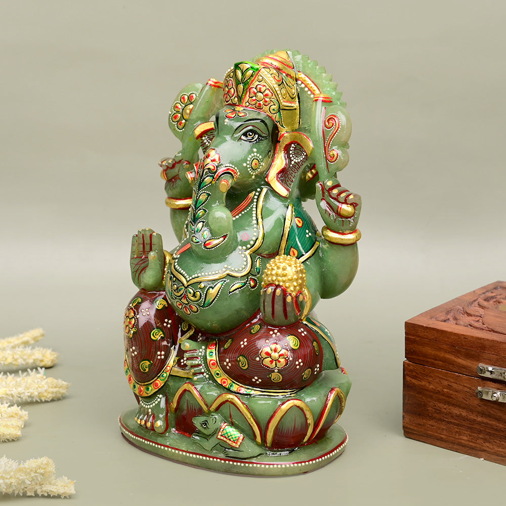 Green Jade Ganesha (Hand Carved & Painted) Idol -
1. 54 kgs
