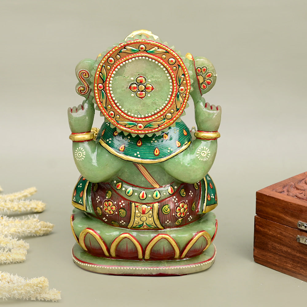 Green Jade Ganesha (Hand Carved & Painted) Idol -
1. 54 kgs