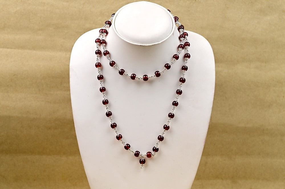 Gomed Round Mala in Silver 51+1 Beads 8mm