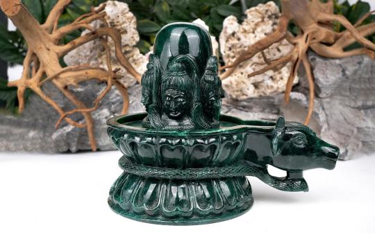 5 Face Shivling in Green Jade 7.210 Kgs ( 9 inch )