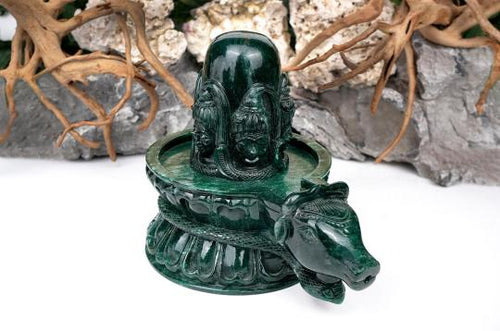 5 Face Shivling in Green Jade 7.210 Kgs ( 9 inch )