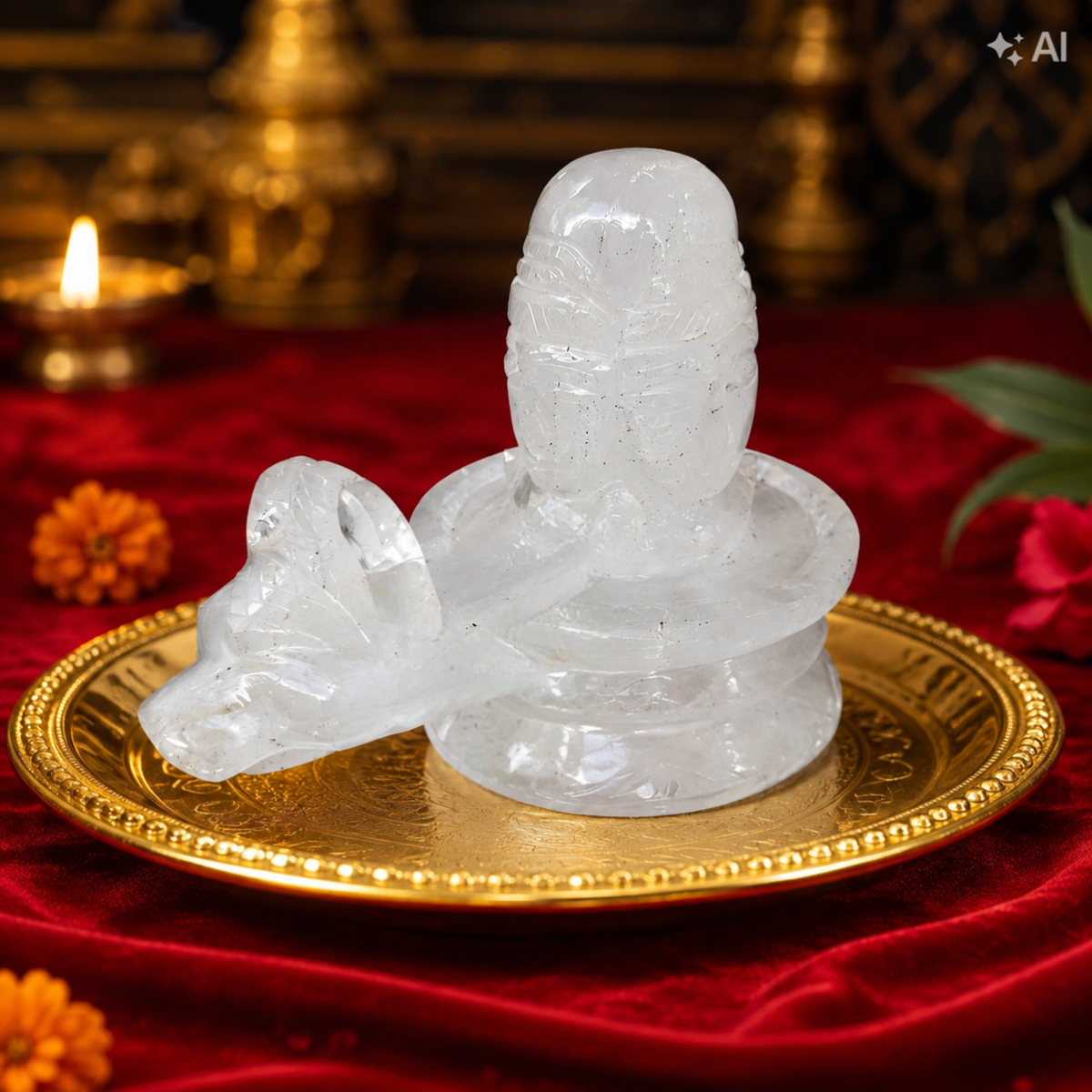 Pure Sphatik 4-Face Shiva Lingam with Nandi Abhishek — 5 Inch