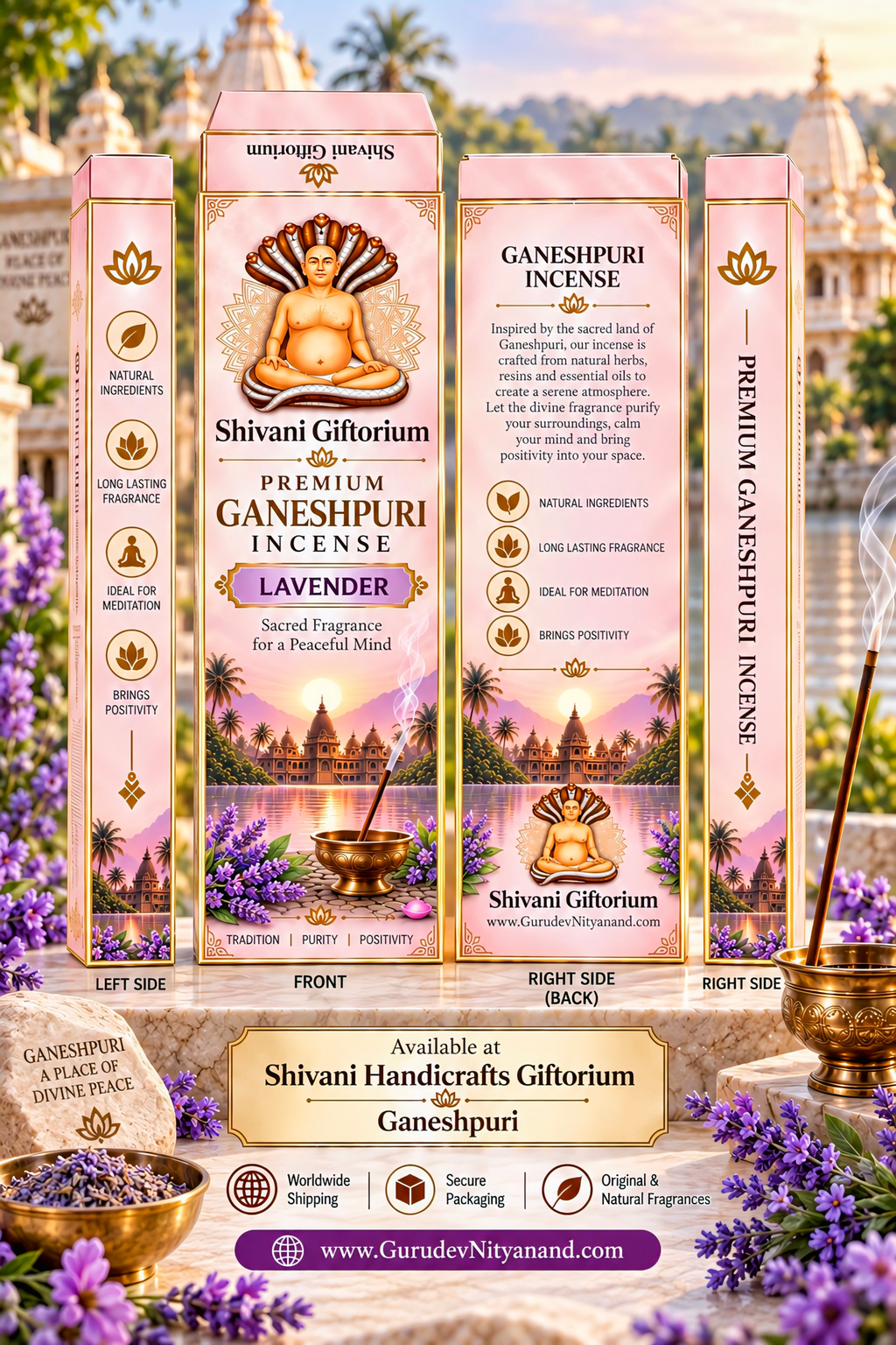 Premium Ganeshpuri Lavender Incense Sticks – Natural Floral Fragrance | Hand-Rolled Agarbatti | Pack of 12 (1200g)