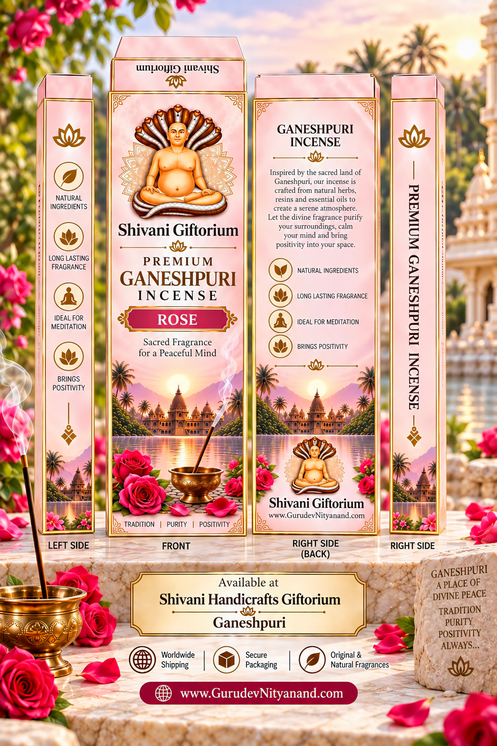 Premium Ganeshpuri Rose Incense Sticks – Natural Floral Fragrance | Hand-Rolled Agarbatti | Pack of 12 (1200g)