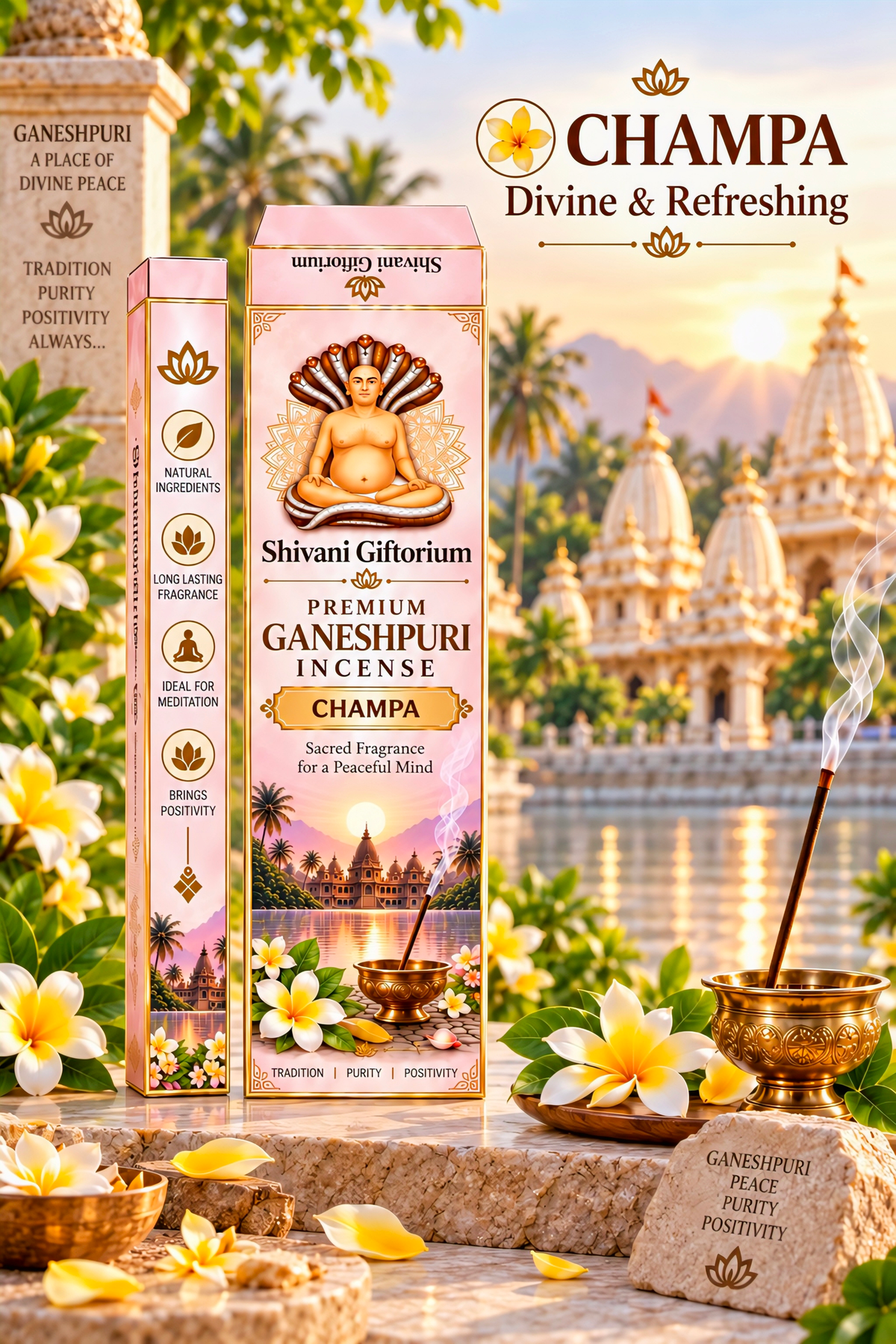 Premium Ganeshpuri Champa Incense Sticks – Natural Floral Fragrance | Hand-Rolled Agarbatti | Pack of 12 (1200g)