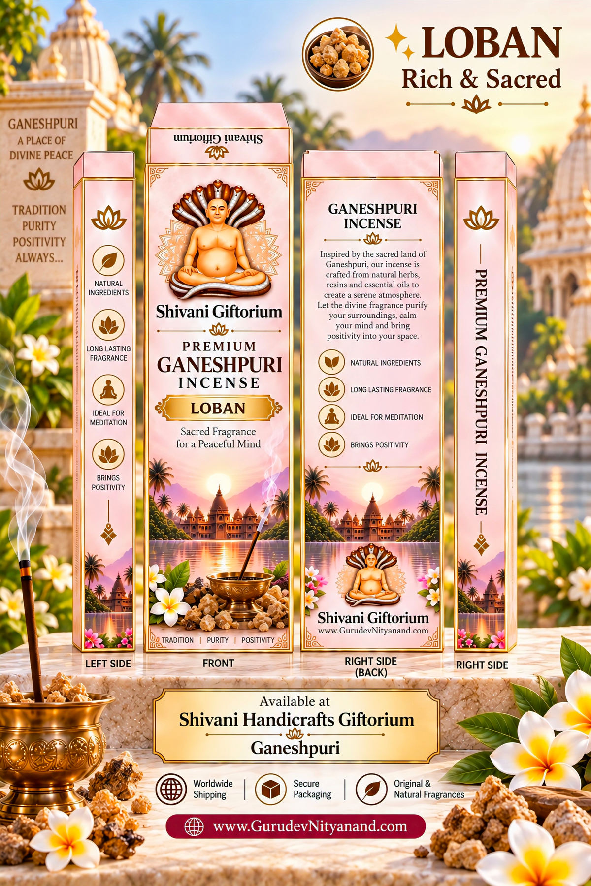 Premium Ganeshpuri Loban Incense Sticks – Natural Fragrance | Hand-Rolled Agarbatti | Pack of 12 (1200g)