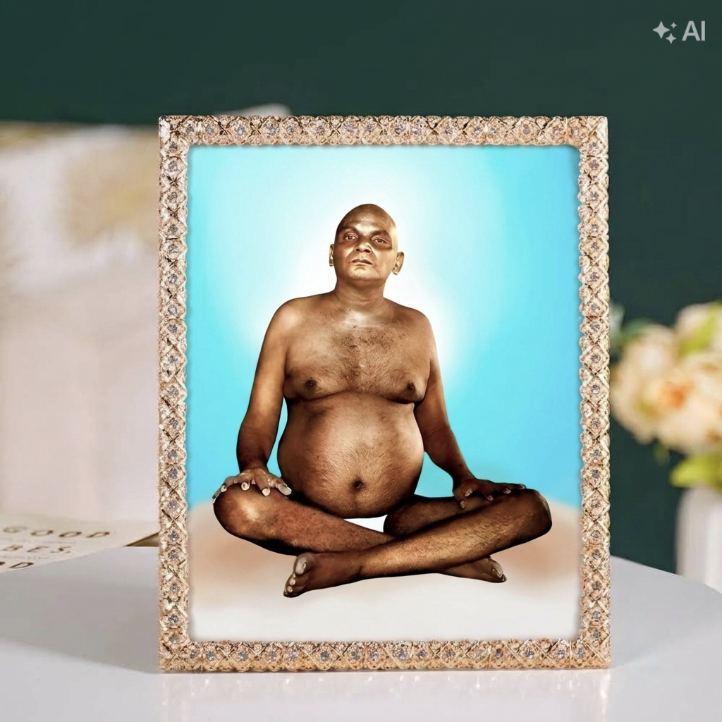 Bhagwan Nityanand Photo with Premium Gold Rhinestone Picture Frame – 8×10 Inch | 20.3 × 25.4 cm