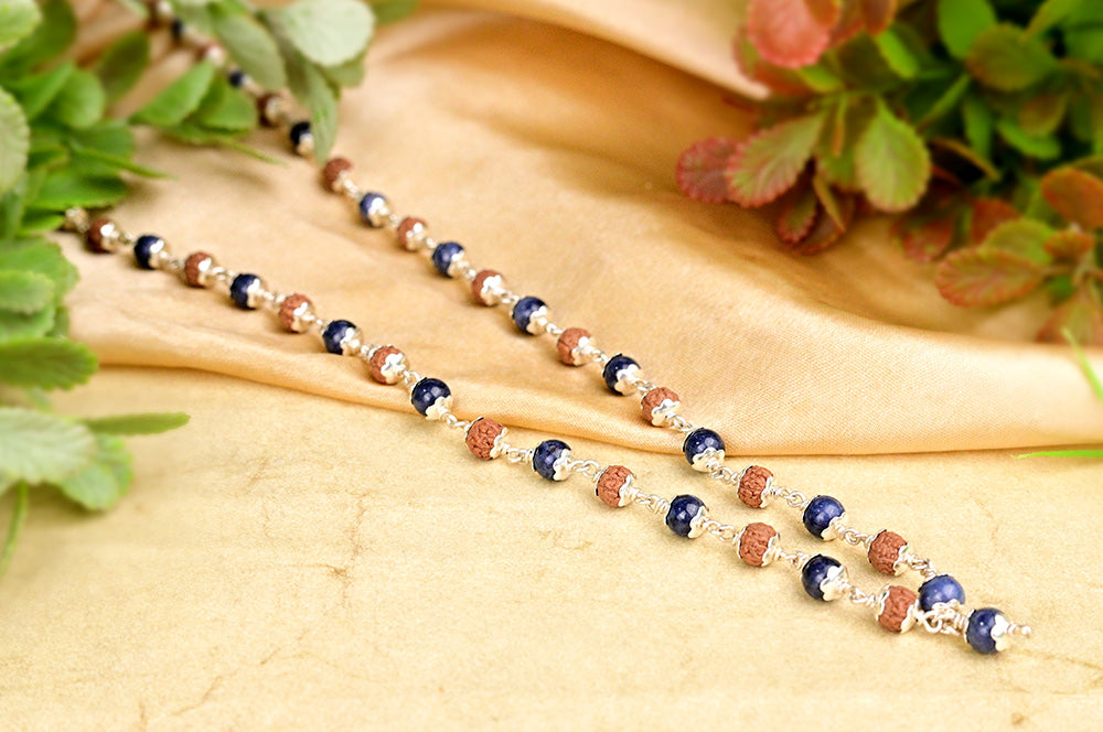 Rudraksha & Blue Sapphire Silver Flower Caps
Mala