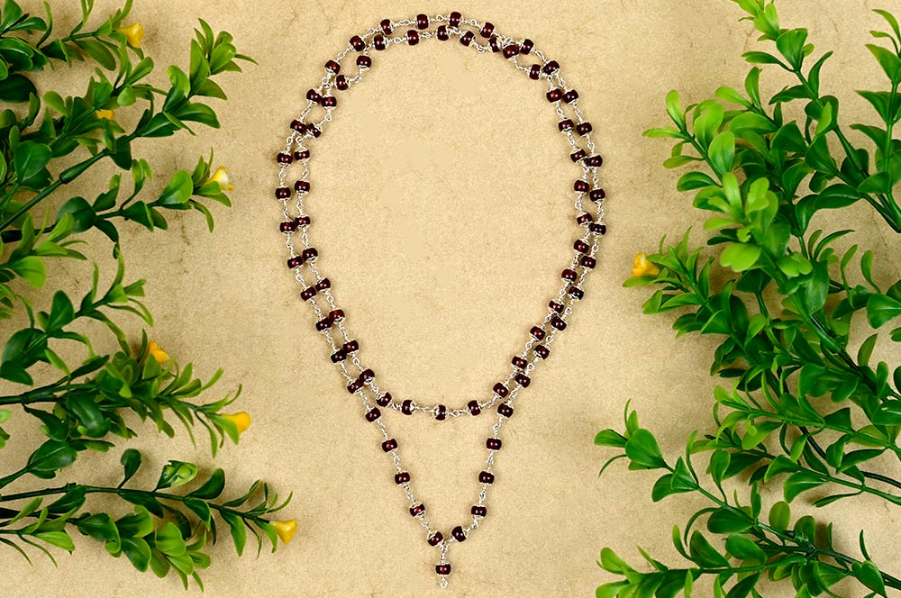 Gomed Round Mala in Silver 51+1 Beads 8mm