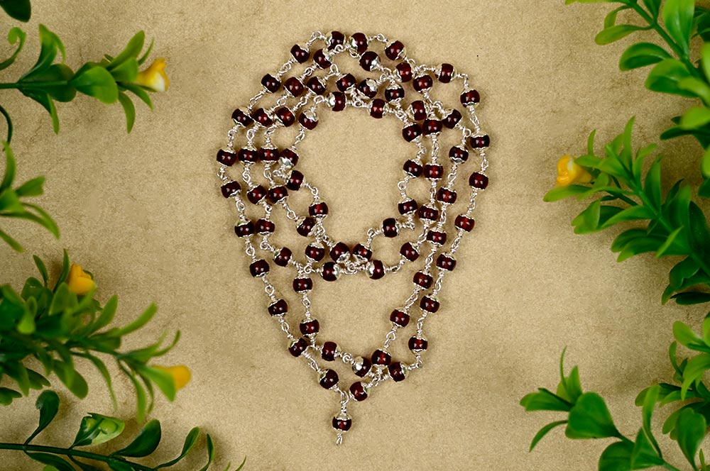 Gomed Round Mala in Silver 51+1 Beads 8mm