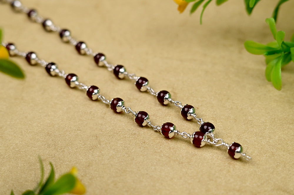Gomed Round Mala in Silver 51+1 Beads 8mm