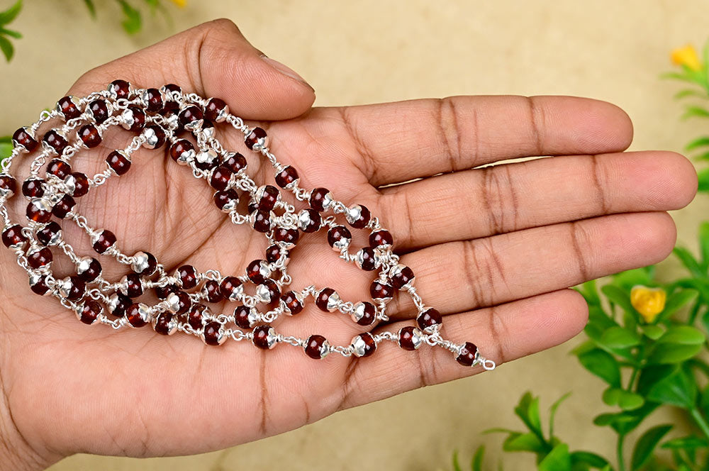 Gomed Round Mala in Silver 51+1 Beads 8mm