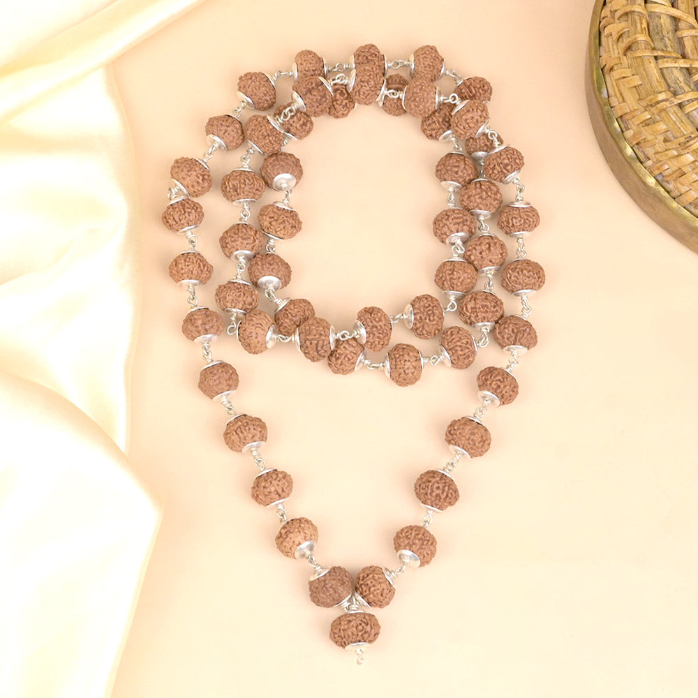 10 Mukhi Rudraksha Silver Plain Caps Mala