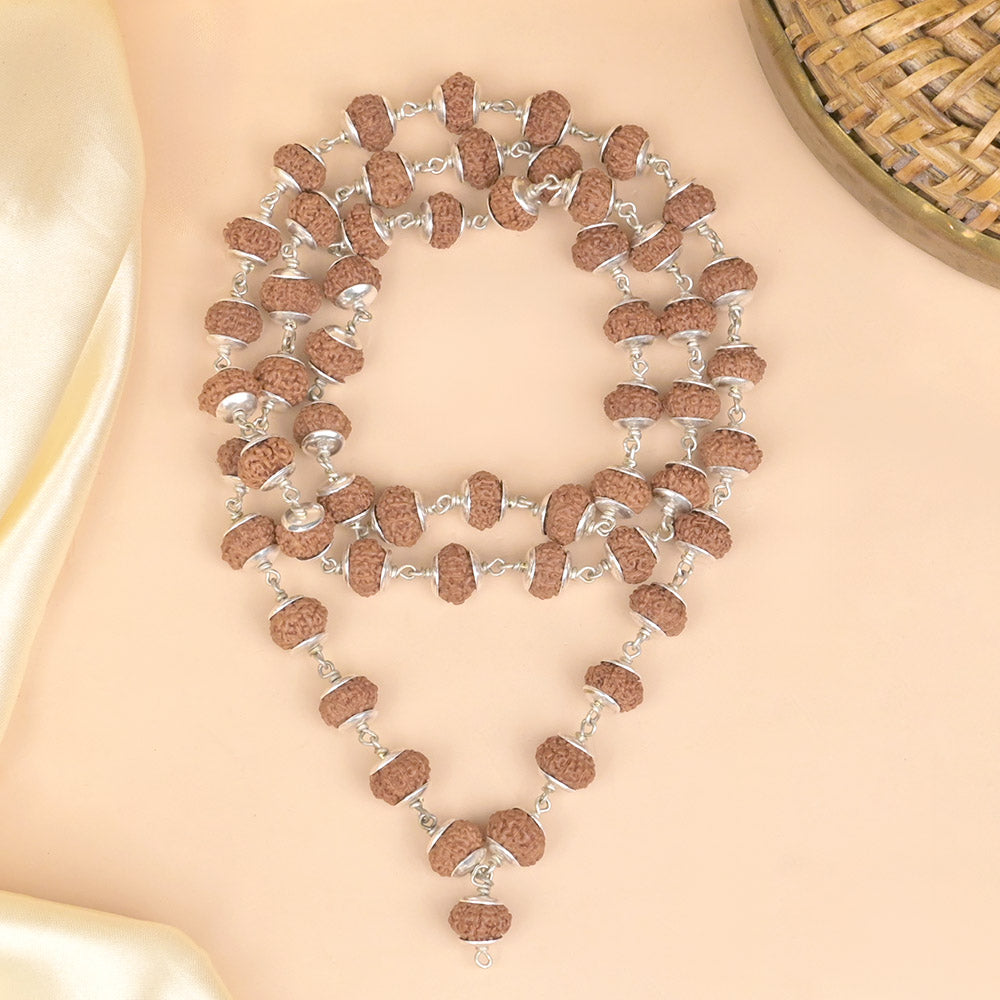 10 Mukhi Rudraksha Silver Plain Caps Mala