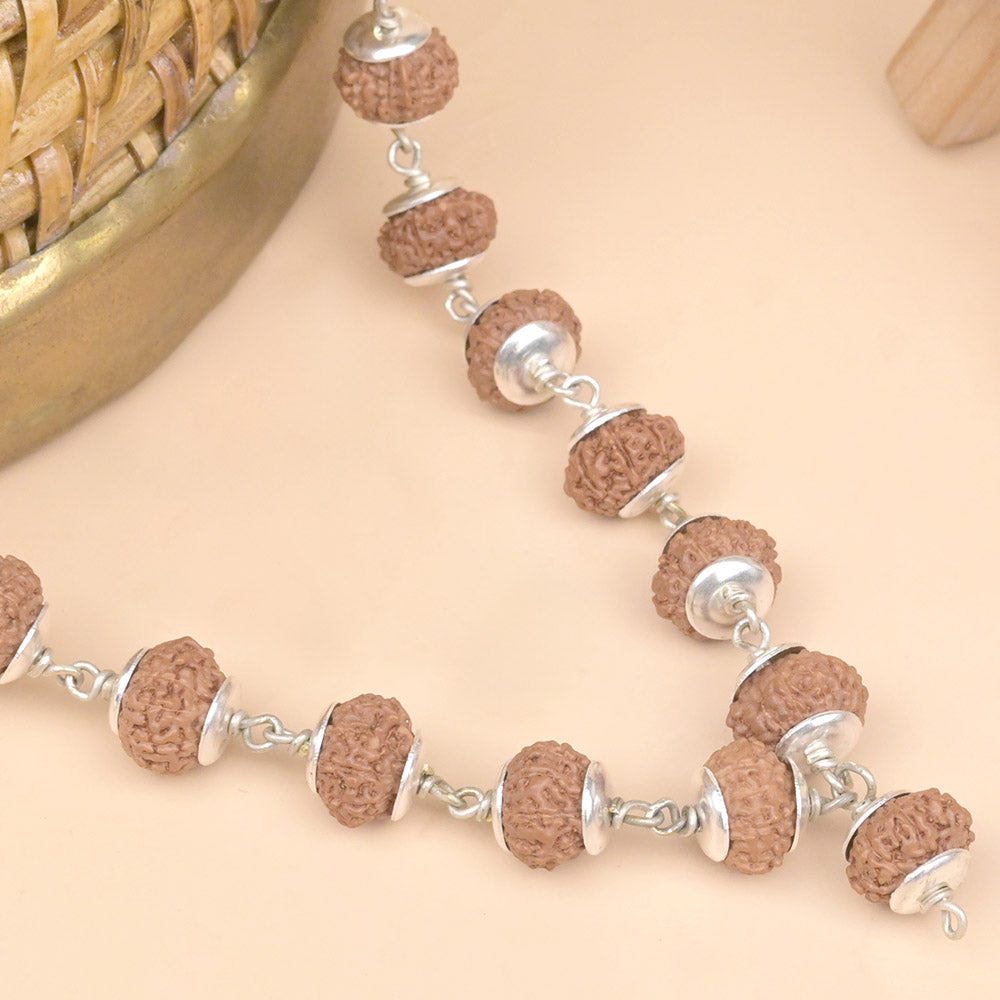 10 Mukhi Rudraksha Silver Plain Caps Mala