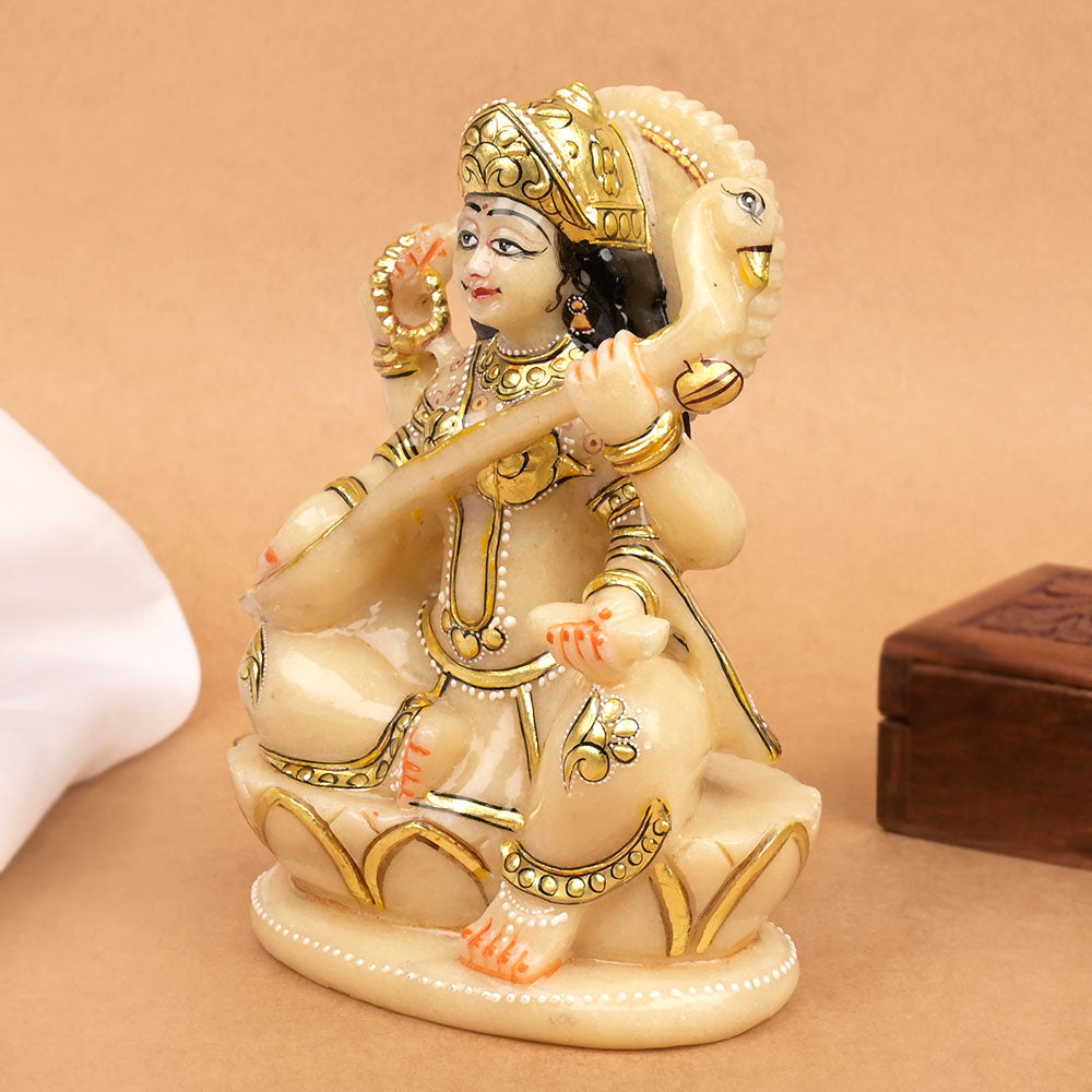 Saraswati ldol in Ivory Yellow Jade Stone - 810 gms
