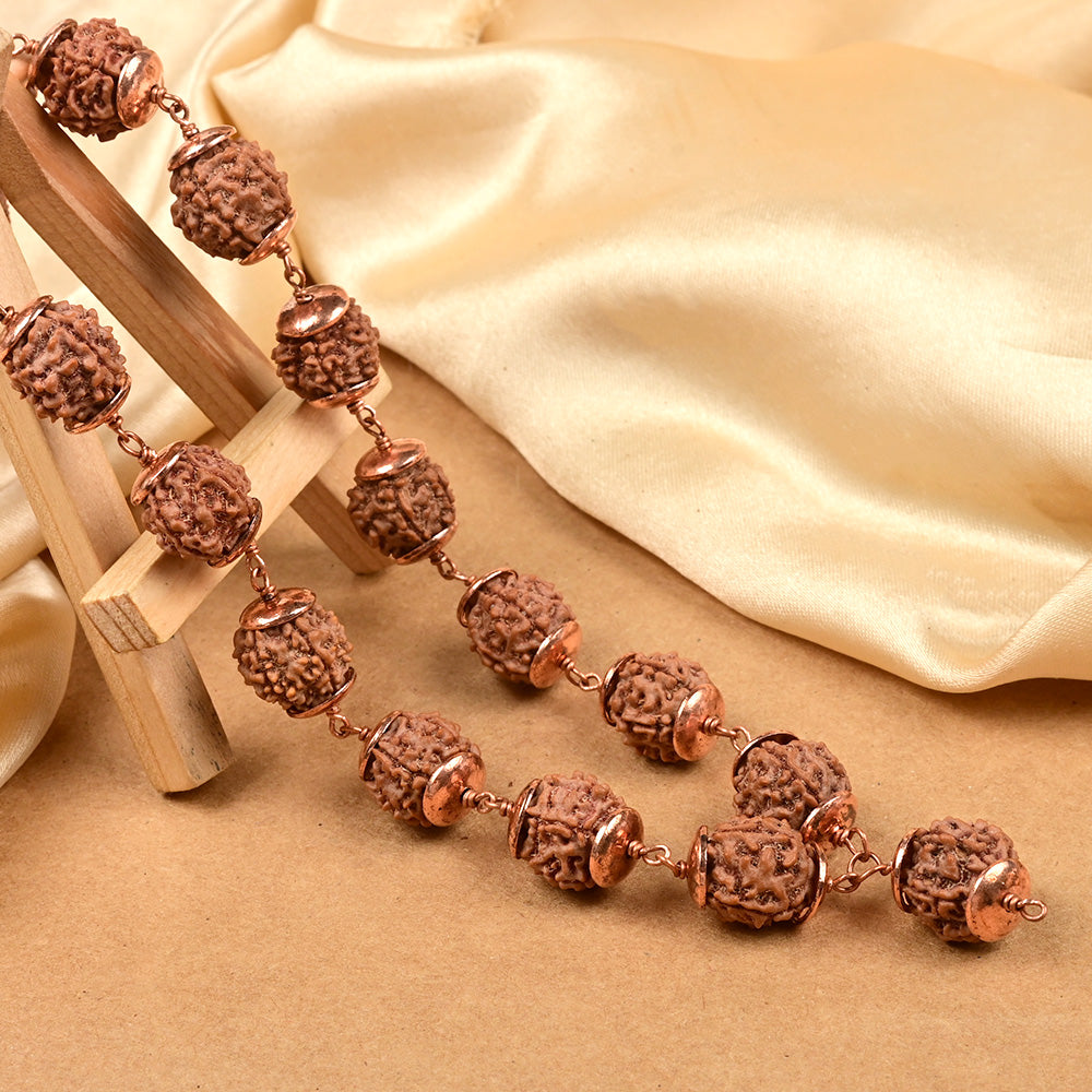 5 Mukhi Nepali Rudraksha Copper Caps Kantha Mala