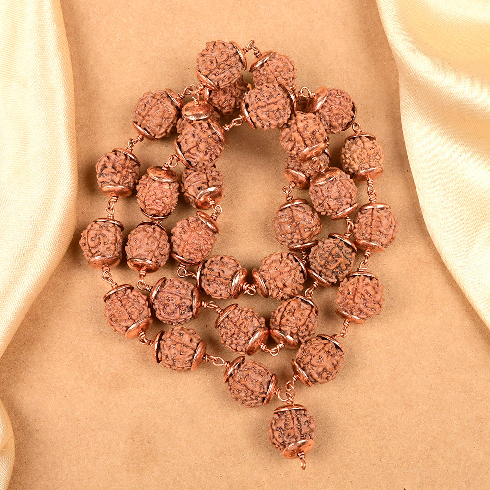 5 Mukhi Nepali Rudraksha Copper Caps Kantha Mala