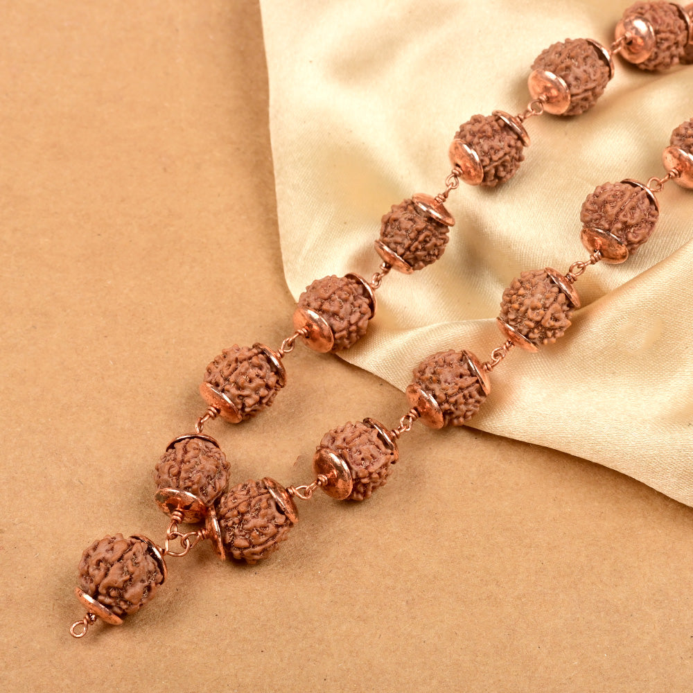 5 Mukhi Nepali Rudraksha Copper Caps Kantha Mala