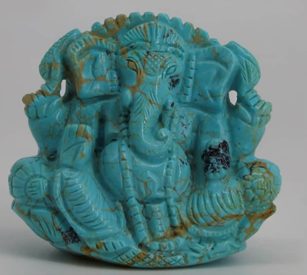 4" Small Turquoise Gemstone Carving of Shri Lord Ganesha