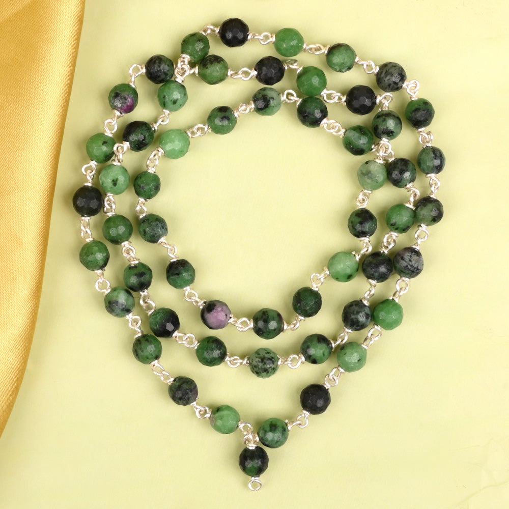 Ruby Zoisite Faceted 925 Silver Wire Mala