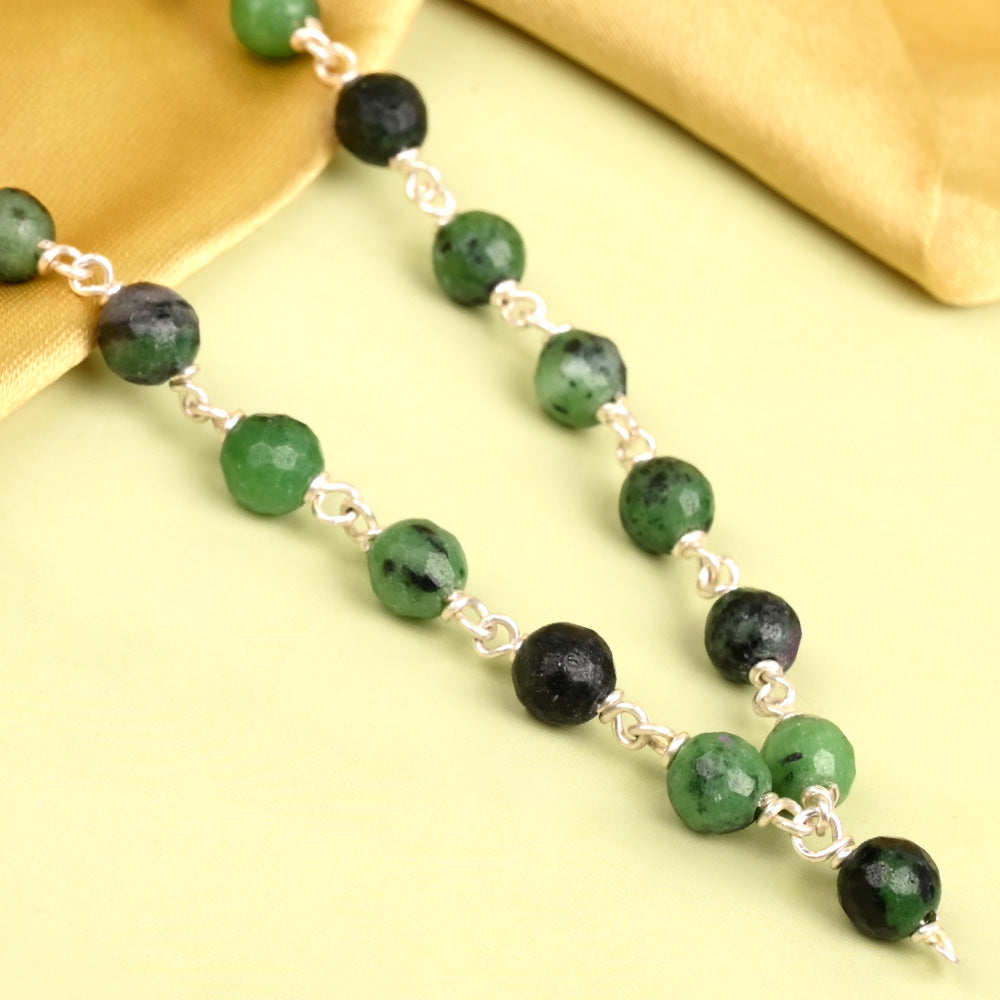 Ruby Zoisite Faceted 925 Silver Wire Mala