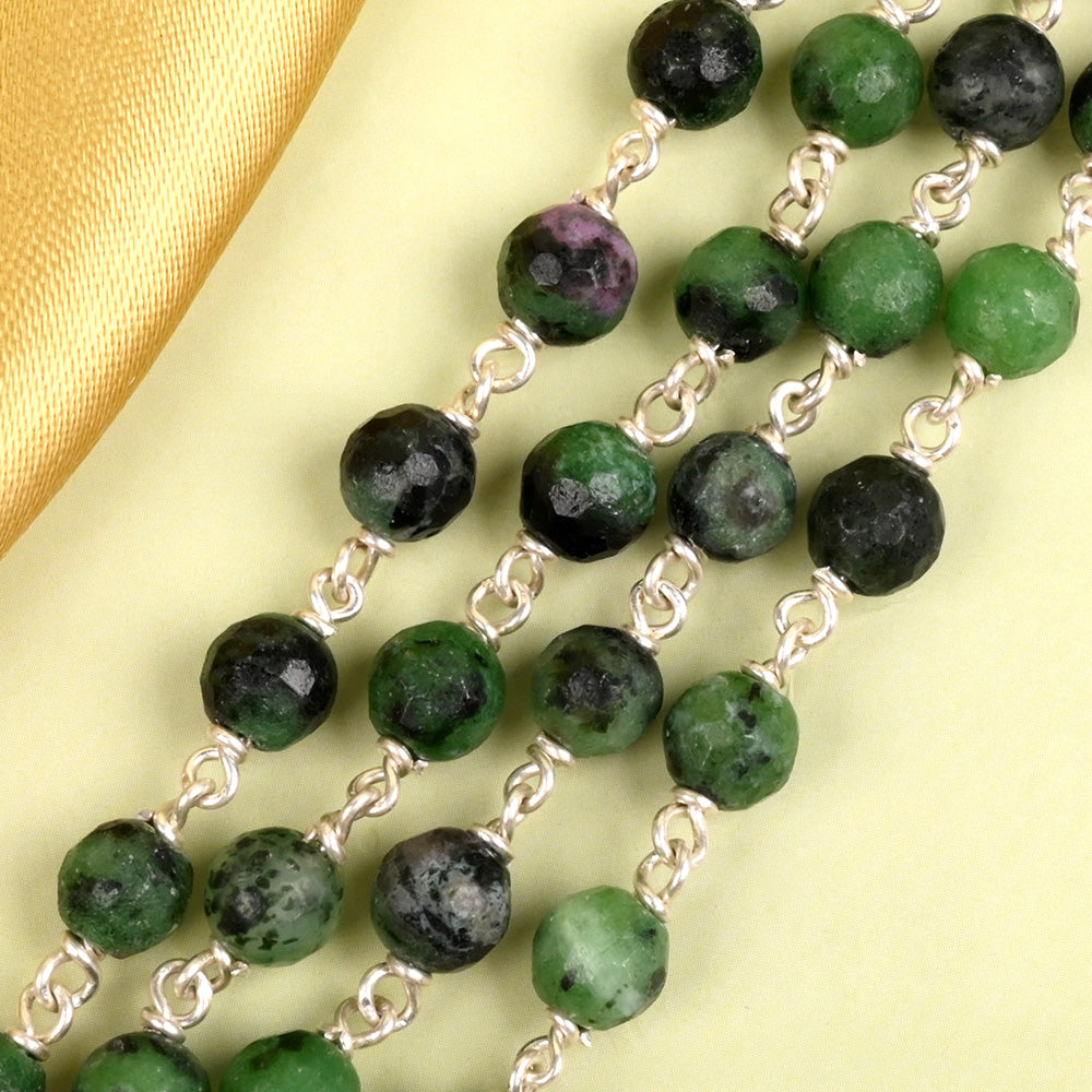 Ruby Zoisite Faceted 925 Silver Wire Mala