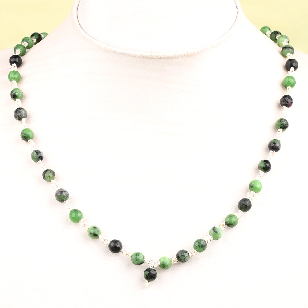 Ruby Zoisite Faceted 925 Silver Wire Mala