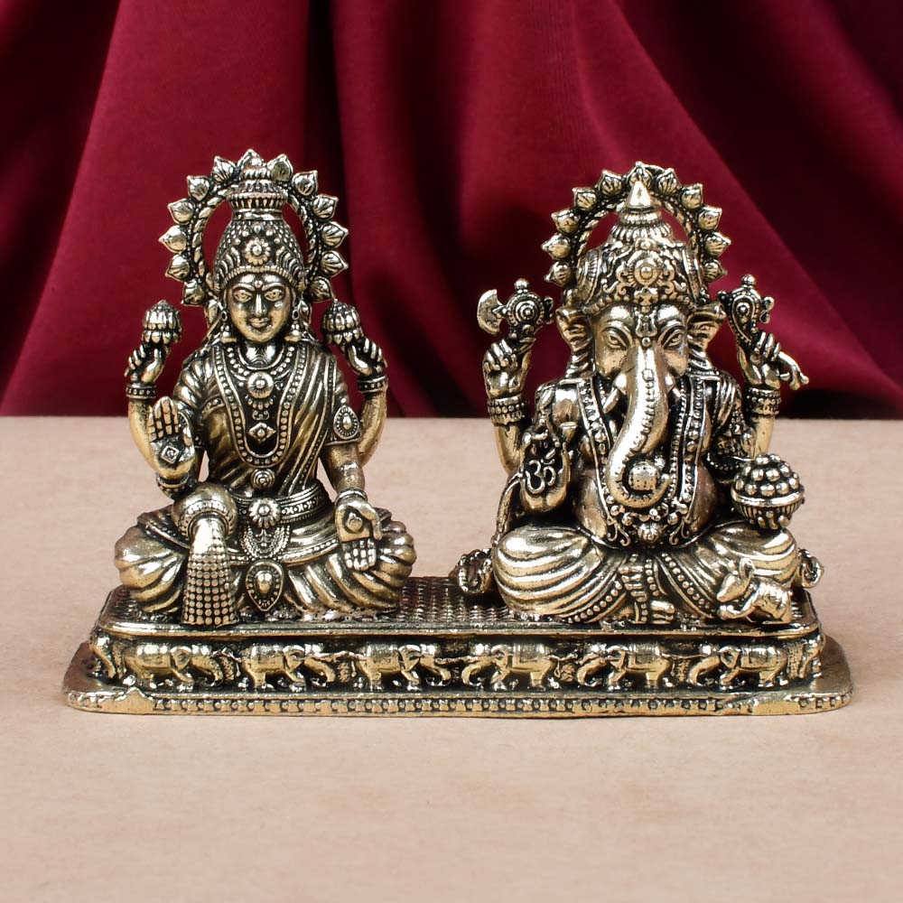 Laxmi Ganesh on Pedestal Ashtadhatu ldol