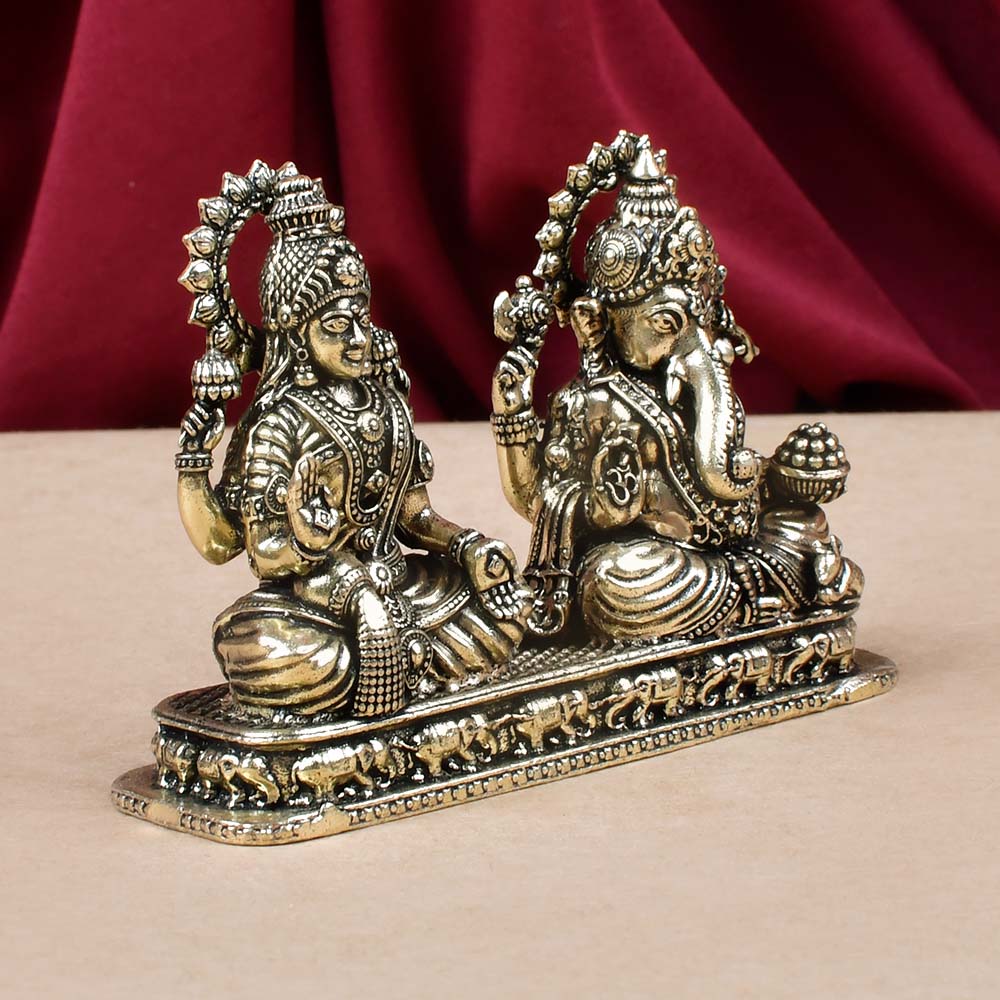 Laxmi Ganesh on Pedestal Ashtadhatu ldol
