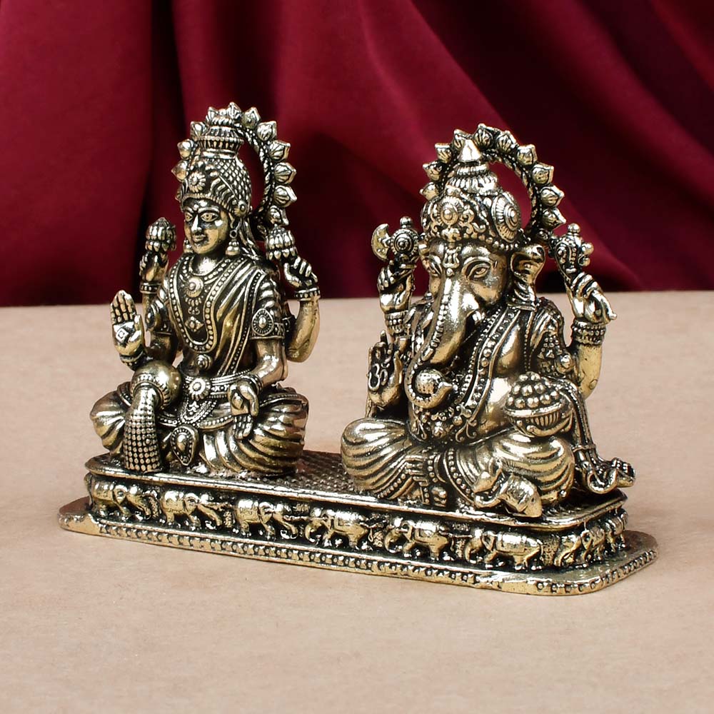 Laxmi Ganesh on Pedestal Ashtadhatu ldol
